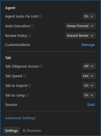 Antigravity Settings Panel