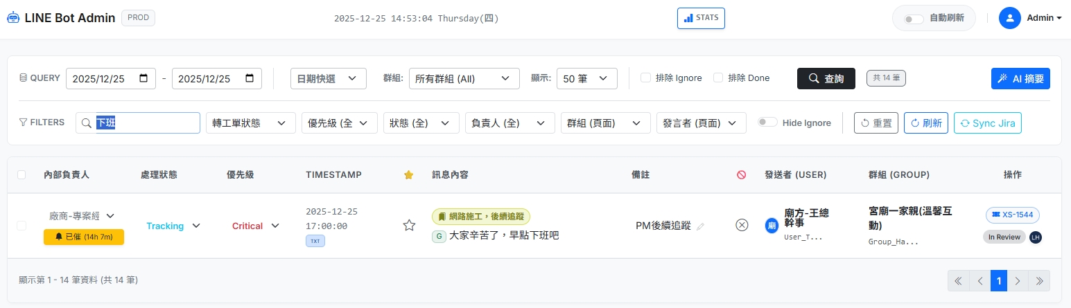 搜尋介面截圖：展示關鍵字高亮 (Highlighting) 與多維度篩選器